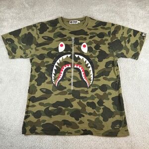 A Bathing Ape T-Shirt Mens L Green Camo Shark Face WGM Graphic Tee 001CSD301002X